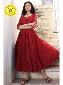 Okhai - Sanguine' Pure Cotton Hand Embroidered Mirror Work Dress