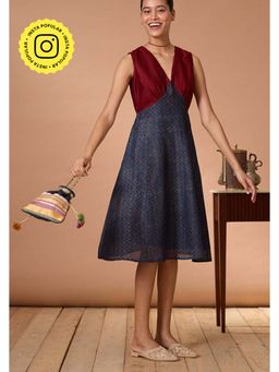 Okhai - Jaded Maiden Handblock Printed Chanderi Silk Ajrakh Sleeveless Dress