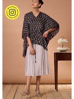 Okhai - Sapphire Hymns Hand Embroidered Mirrorwork Handblock Printed Modal Ajrakh Kaftan