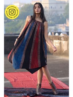 Okhai - Sunrays Cotton Ajrakh Sleeveless Black Midi Dress