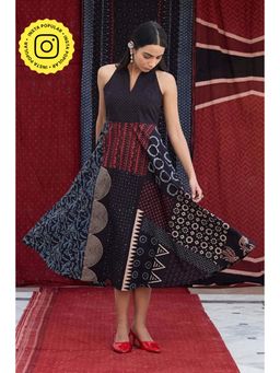 Okhai - Patternplay Cotton Ajrakh Sleeveless Black Midi Dress