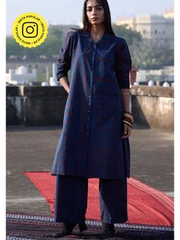 Okhai - Indigo Hush Cotton Ajrakh Indigo Kurta With Pant