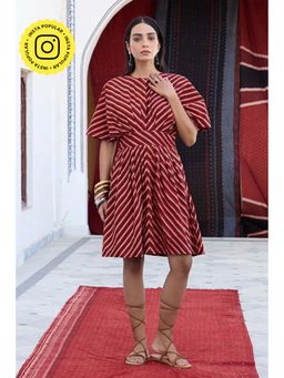 Okhai - Maze Cotton Ajrakh Short Red Knee Length Dress