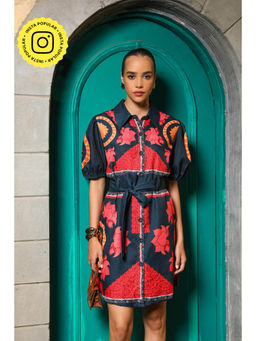 STTAVOSS - Navy Blue Printed Alicia Dress with Belt (Set of 2)