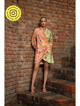 STTAVOSS - Multicoloured Fresco Dress with Attached Belt