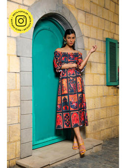 STTAVOSS - Navy Blue Printed Cheryl Dress with Belt (Set of 2)