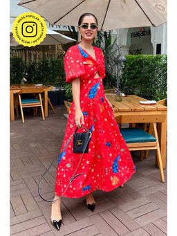 STTAVOSS - Red Printed Twilight Cut-Out Dress