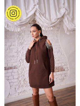 STTAVOSS - Brown Damson Mini Hoodie Dress