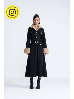 STTAVOSS - Black Fur Noir Dress with Belt