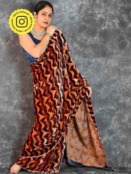 Sundarii - Maria Ajrakh Silk Velvet Saree without Blouse
