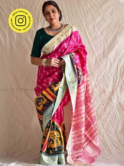 Sundarii - Sky Fall Handwoven Ikat Saree without Blouse