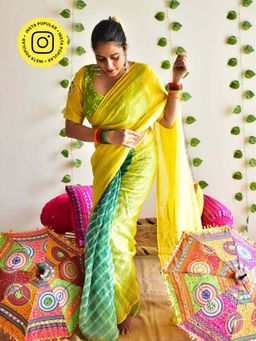 Sundarii - Haryali Dual Shaded Leheriya Kota Saree without Blouse