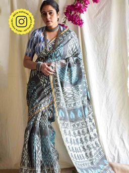Sundarii - Kudrat Dabu Chanderi Silk Saree without Blouse