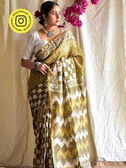 Sundarii - Meraki Dabu Chanderi Silk Saree without Blouse