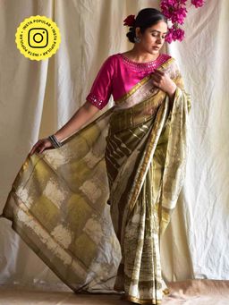 Sundarii - Megha Dabu Chanderi Silk Saree without Blouse