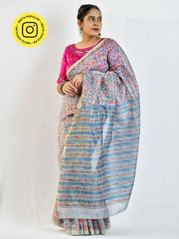 Sundarii - I Feel Love Dabu Chanderi Silk Saree without Blouse
