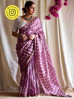Sundarii - Masha Dabu Chanderi Silk Saree without Blouse
