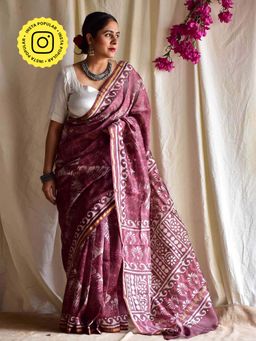 Sundarii - Indie Dabu Chanderi Silk Saree without Blouse