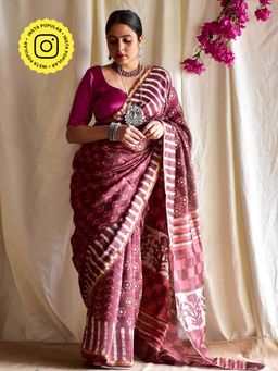 Sundarii - Krish Dabu Chanderi Silk Saree without Blouse