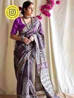 Sundarii - Rahat Dabu Chanderi Silk Saree without Blouse