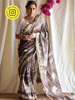 Sundarii - Rubaai Dabu Chanderi Silk Saree without Blouse