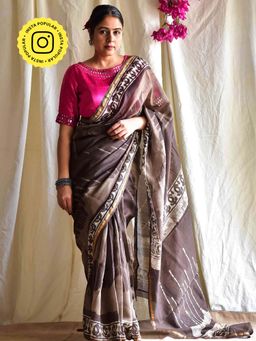 Sundarii - Mol Dabu Chanderi Silk Saree without Blouse