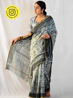 Sundarii - Patterns Shibori Chanderi Silk Saree with Unstitched Blouse