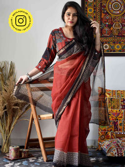 Sundarii - Prakriti Dabu Handblock Printed Kota Doria Saree with Unstitched Blouse