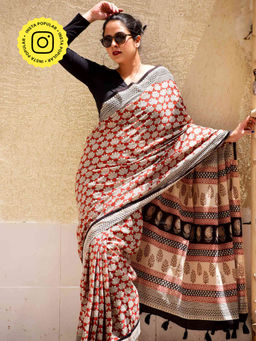 Sundarii - Desert Spring Hand Block Printed Cotton Saree with Unstitched Blouse