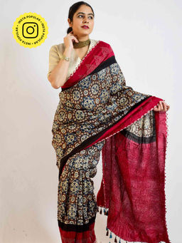 Sundarii - Gehna Rai Bandhej Ajrakh Chanderi Silk Saree with Unstitched Blouse