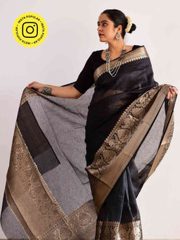 Sundarii - Azhagi-Linen Zari Saree with Unstitched Blouse