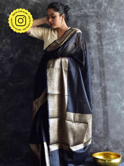 Sundarii - Black Beauty-Chanderi Silk Saree with Unstitched Blouse