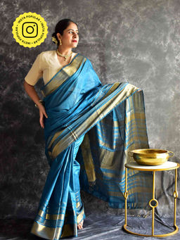 Sundarii - Blue Zari Silk Saree with Unstitched Blouse