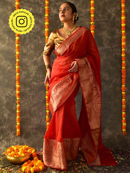 Sundarii - Kanak-Linen Zari Saree with Unstitched Blouse