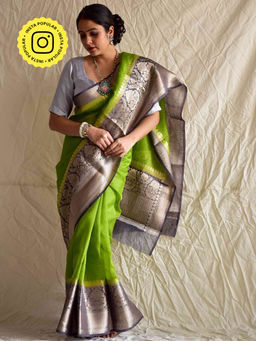 Sundarii - Khyber-Linen Zari Saree with Unstitched Blouse