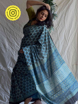 Sundarii - Patjhadh-Dabu Hand Block Printed Mul Cotton Saree with Unstitched Blouse