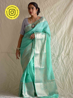 Sundarii - Rehbara-Linen Zari Saree with Unstitched Blouse
