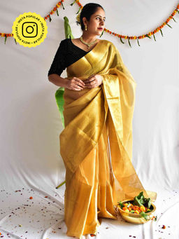 Sundarii - Sona-Kota Tissue Silk Saree with Unstitched Blouse