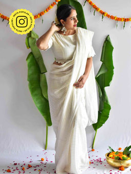 Sundarii - Puikali Georgette Jacquard Stripes Zari Saree