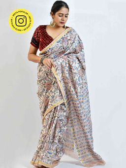 Sundarii - Muskura Dabu Chanderi Silk Floral Saree with Unstitched Blouse