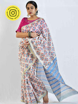 Sundarii - Zikr Dabu Chanderi Silk Floral Saree with Unstitched Blouse