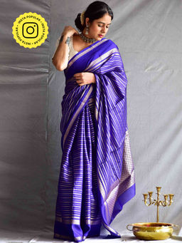 Sundarii - Chamak Chanderi Stripes Woven Saree with Unstitched Blouse