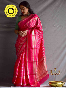 Sundarii - Mrig Nayan Chanderi Stripes Woven Saree with Unstitched Blouse
