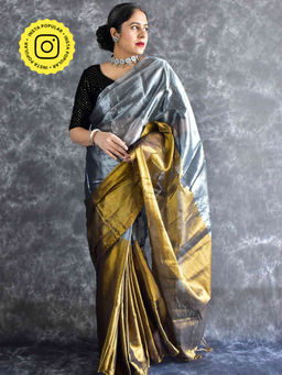 Sundarii - Day And Night Silk Colorblock Woven Saree with Unstitched Blouse
