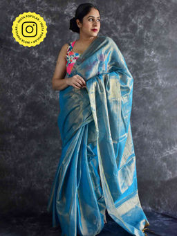 Sundarii - Monday Blues Tissue Silk Woven Saree with Unstitched Blouse