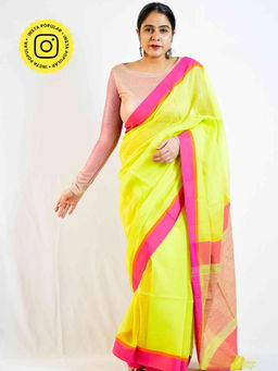 Sundarii - Bumblebee Bengal Colorblock Handloom Kota Saree with Unstitched Blouse