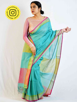 Sundarii - Ferns Bengal Colorblock Handloom Kota Saree with Unstitched Blouse