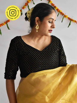 Sundarii - Black Velvet Sequin Sweetheart Neck Blouse