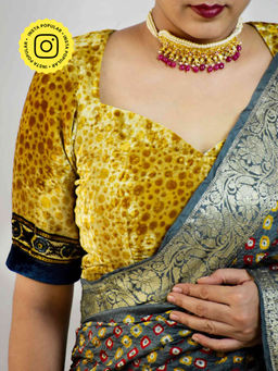 Sundarii - Gleaming Yellow Ajrakh Print Silk Velvet Blouse