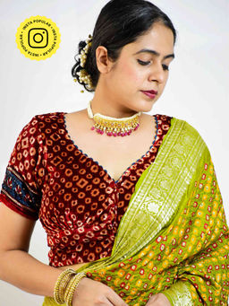 Sundarii - Twinkle Maroon Ajrakh Block Print Velvet Blouse
